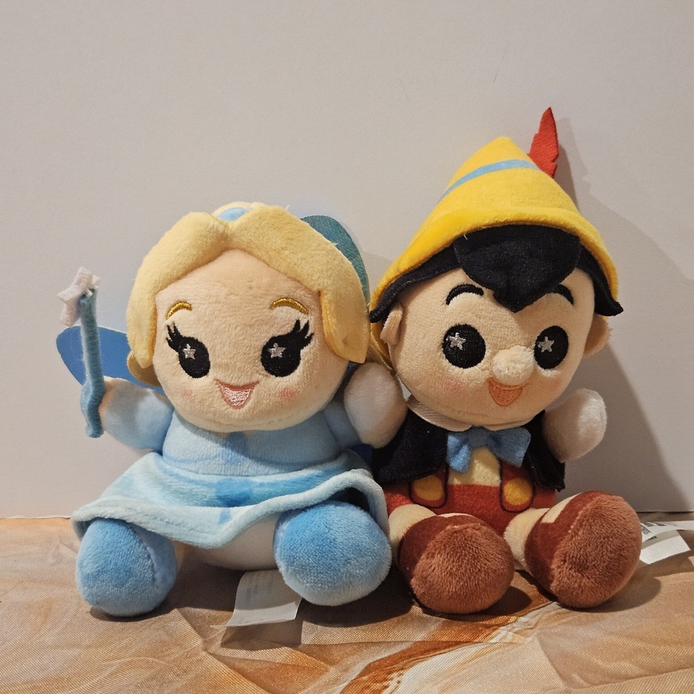 Disney Parks Pinocchio Wishables Series Blue Fairy + Pinocchio Small Plush Toys